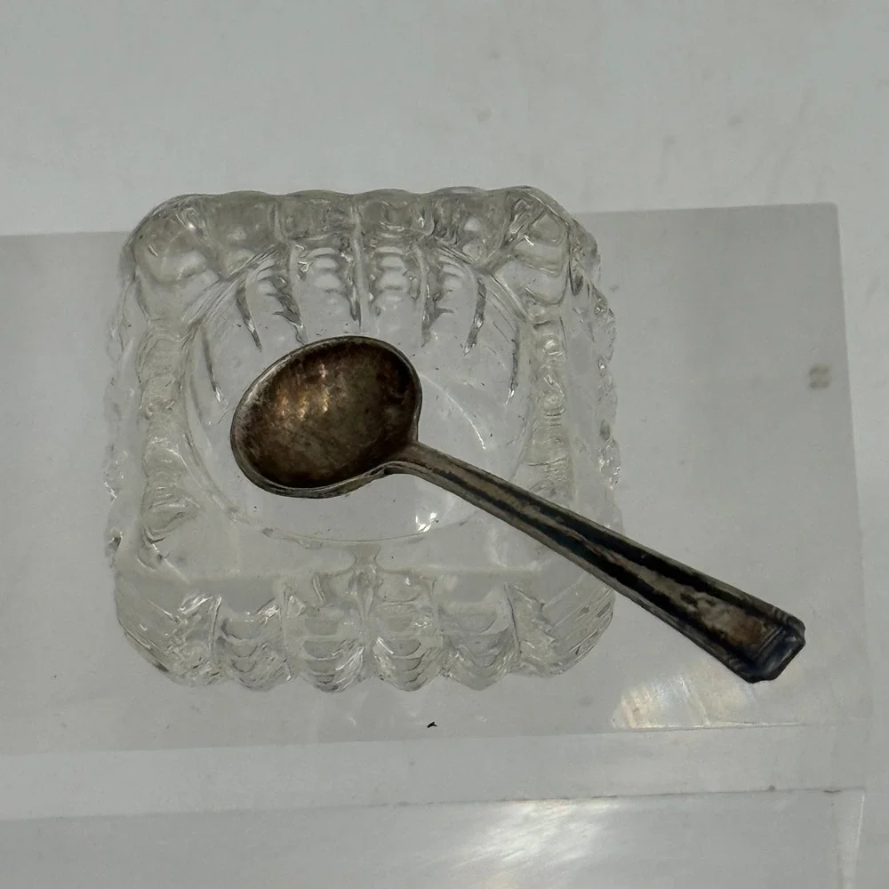 Westmorland Sterling Silver Salt Spoon and Glass Cellar Set with Original Box